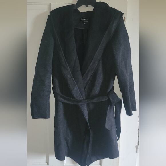 Lucky Brand wool mix belted coat with hood, size S - Picture 1 of 6